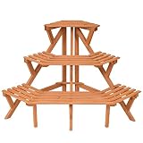 木製コーナーフラワースタンド植物ラダーポットホルダーディスプレイラックシェルフ3 Tier