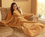 Ultra Cuddle - Shawl Blanket w-Feet Pockets/Caramel: Patent Approved