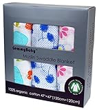 Organic Muslin Swaddle (47X47 3 Pack) Soft Breathable Durable Unisex Multi-purpose Blankets 100% org
