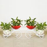 IAIZI ホワイトアイアン2ポット植物プランターハーブフラワースタンド屋内と屋外用ヴィンテージスタイル、45 * 22 * 20cm - 2パック (色 : 45 * 22 * 20cm*2 pcs