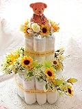 出産祝い　誕生祝い　人気大　可愛い　オムツケーキ　2段　男女兼用　Sunflower (はじめての肌へのいちばんSサイズ)