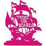 TREZ TWINS ON BOARD 双子 ツインズ 海賊船 PIRATE SHIP 船 波 海 ステッカー 男の子 女の子 BOY GIRL【BABY IN CAR】 (ピンク)