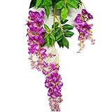 WINOMO 110 cm人工藤のLong Hangingブッシュ花Wisteriaアイビーグリーンリーフシルク花植物ホームパーティーウェディングデコレーション(ローズレッド)