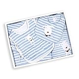 今治タオル PONちゃん ベビーギフト 化粧箱 手提げ袋 ラッピング込 (ブルー, 5点セット)