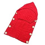 新生児の冬の 受信毛布 綿スワドルラップ 寝袋 写真の小道具 ボタンフード付きブランケット (レッド)