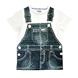 [リー] Lee キッズ Tシャツ 半袖 デニム サロペット オーバーオール 転写プリント ロゴ プリント Uネック クルーネック ワンピース風 コットン 綿 女の子 幼稚園 小学生 ロンT