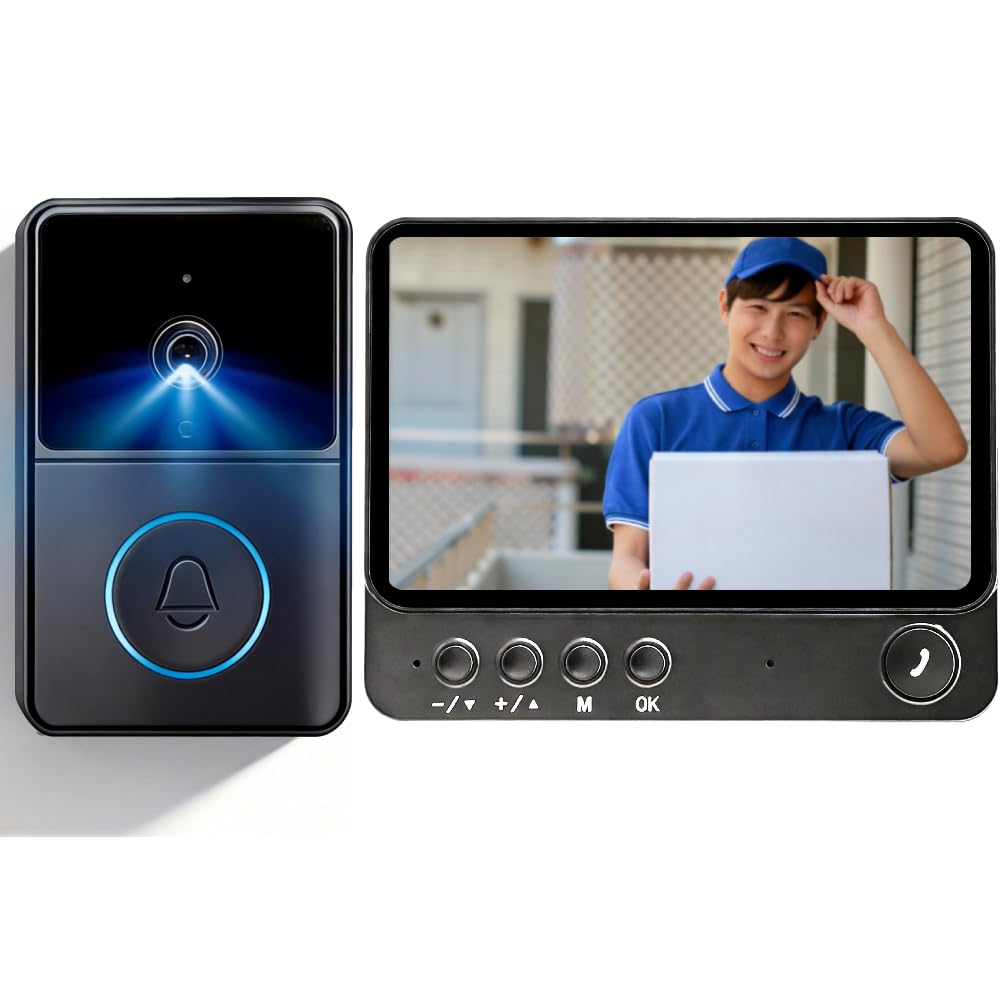 インターホン ワイヤレス カメラ付き 工事不要 テレビドアホン 【双方向通話/自動録画/暗視】IP65防水 簡単取り 日本語説明書 | ワイヤレス, インターホン,工事不要,ワイヤレス