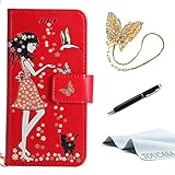 TOUCASAR Huawei P10 ケース Huawei P10 ケース 手帳型 財布型ケース プレミアムニュースタイル PU レザー フリップ 暗い光の様式での輝き 女の子 ネコ 花 子供 手帳