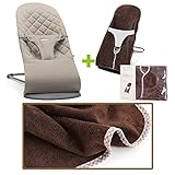 【今治タオルブランケットセットBR】babybjorn（ベビービョルン）バウンサー Bliss サンドグレー（バウンサーカバーブラウンチェック）