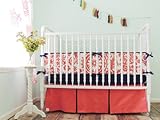 Tushies and Tantrums Boutique Crib Set, Coral and Navy Blue Suzani by Tushies and Tantrums