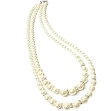 [Luxe mimosa] リュクスミモザ パールネックレス 人気 2連 ロングネックレス レディース ガラスパール 結婚式 お呼ばれ 入学式 卒業式 セレモニーに ラインストーン装飾付き