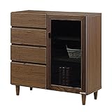 モダン 木製 80cm幅リビングキャビネット ブラウン 完成品