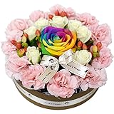 アンのオリジナルブランド　虹色のバラが入ったお花のデコレーションケーキ！　お誕生日にお祝いにおしゃれな　レインボーローズフラワーケーキ 日時指定無料