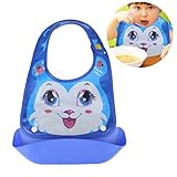 ベビー 食事エプロン シリコン製 防水エプロン ベビービブ 汚れ防止 食事用　(ブルー)