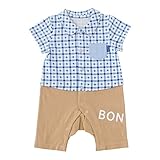 (チャックル) chuckle *ボンシュシュ*チェック柄セパレート風半袖前開きカバーオール ブルー 70cm P2401-70-31