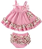 EOZY 可愛い ワンピース ベビー服 赤ちゃんドレス 2点セット ベビーショートパンツ スイムウェア 袖なしワンピ 夏着 蝶結び フリル 子供用 ピンク花柄 80