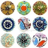 artncraft 10ピースセット点線セラミックキャビネットカラフルハンドルノブ家具引き出しプルピーコックデザイン