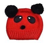 Plus Nao(プラスナオ) 子供用 帽子 ニット帽 ビーニー ニットキャップ パンダデザイン ボンボン付き 赤ちゃん ベビー キッズ 男の子 女の子 冬帽子 バイカラー - ホワイト