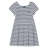ポロ ラルフ ローレン 半袖 ワンピース Striped pleated ponte dress ベビー ストライプ ボーダー 女の子 (サイズ：3T、カラー：Spring navy/White） P