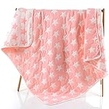 ベビーケット オーガニックコットン 6重ガーゼケット ベビー タオルケット ガーゼおくるみ 星柄 ピンク