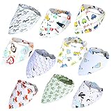 （なないろ館）よだれかけ スタイ バンダナ お食事エプロン スナップビブ よだれカバー10枚セット 首回り調節可 コットン 綿 スカーフ風 カワイイ 出産祝い 贈り物 (男の子)