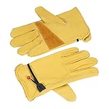 KKmoon 革製作業手袋 DIY ガーデニング 園芸 採掘 建築 溶接工事 オートバイ 作業用 調整可能な手首閉鎖 牛革手袋 作業手袋 L