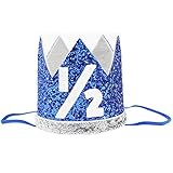 男の子バースデークラウン　ベビー王冠　赤ちゃん キッズ可愛いプリンセスクラウン ゴムバンド　1/2歳シール付け　記念写真 撮影 誕生日プレゼント セレモニー 結婚式　お宮参り 退院 ブルー