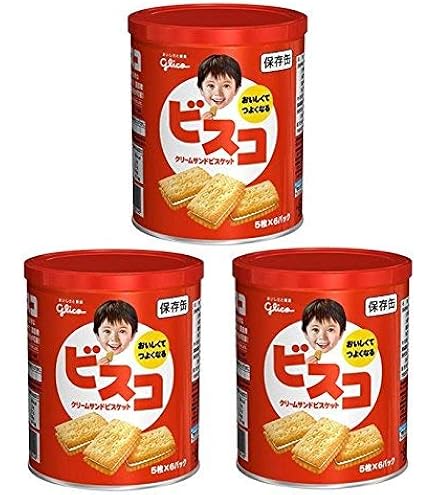Amazon.co.jp: 江崎グリコ ビスコ 保存缶 30枚入×5個 保存食 備蓄 災害