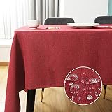 SEASHORE TREE テーブルクロス 撥水 おしゃれ table cloth 布 麻 リネン 145x215cm 防水 厚手 無地 北欧 丸洗い お手入れ簡単 家庭用 食卓用 耐熱 長方形 - ルビーレッド