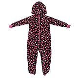 キッズ・ジュニア・子供用 ガールズ オールインワン フード付きつなぎ パジャマ 女の子 (4~5歳) (黒/ハート)