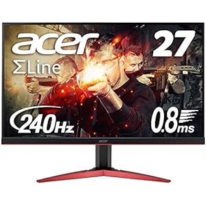 Acer ゲーミングモニター SigmaLine 27インチ KG271Fbmiipx 0.8ms(GTG) 240Hz TN フルHD FreeSync フレームレス HDMIx2 スピーカー内蔵 ブルーライト軽減