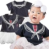 リボン付 ★ 水平さん マリン ベビー ＆ キッズ 記念写真 ベビーコスチューム チュチュ ワンピース 帽子付 0歳 1歳 2歳(ネイビー,90cmタグ) [並行輸入品]
