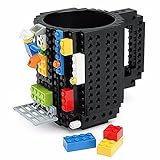 クリエイティブDIY build-onレンガマグLegoスタイルパズルマグカップ、建物ブロック水ボトルFrozenコーヒーマグ、クリスマスギフトおもちゃマグカップ M ブラック