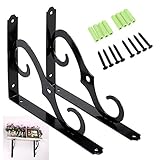 Sumnacon 2個セット 棚受け ブラケット アイアン アンティーク 木の板 シェルフ ブラケット 棚受け 金具 l型 おしゃれ 12.7*8.9cm（ブラック） ((黒）25.5*17.5cm)