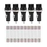 6x30mm　 ヒューズホルダー　パネルマウント　プラスチック　金属　AC 125V 15A/250V 10A　５個セット　10個ガラス管付き　ブラック