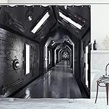 (180cm W By 210cm L, Multi 11) - Outer Space Decor Shower Curtain by Ambesonne, Dark Futuristic Corridor of Spaceship Adventure Technology Sci Fi Art Prints, Fabric Bathroom Decor Set with Hooks, 210cm Extra Long, Grey