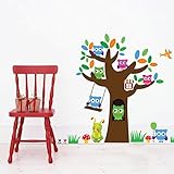ZXWFOBEY Colorful Flower Tree Lovely Cartoon Owls Birds Wall Decal Wall Sticker for Nursery Room Bab