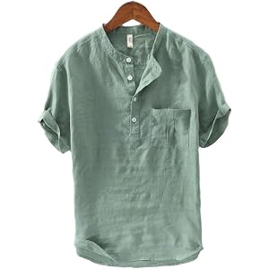 [ウィトパ] シャツ 夏服 半袖 薄手 カジュアル 麻 涼しい おしゃれ ポケット 無地 メンズ