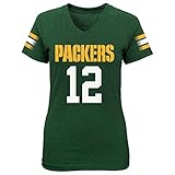 NFL Girls 7 – 16アーロン・ロジャースグリーンベイ・パッカーズメインストライプVネックName & Number半袖Tシャツ、ハンター、スモール/ ( 7 – 8 )