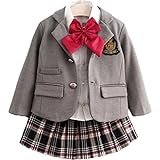 (ハニーブロッサム) HONEY BLOSSOM ベビー ＆ ガールズ セットアップ 【 スクールガール風 女の子 フォーマルウェア 3点 セット 】 リボン ネクタイ ブラウス 付き ブレザー ジャ