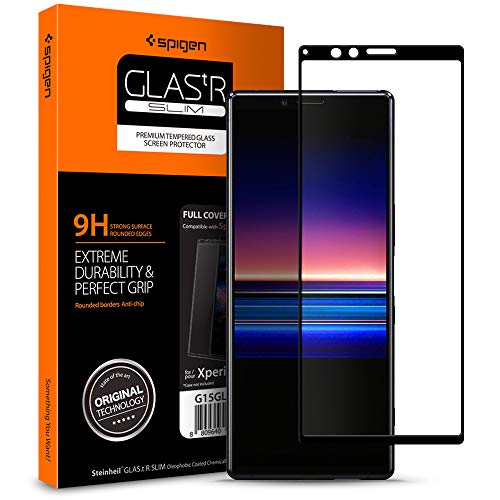 【Spigen】 (1枚入) Sony Xperia 1 ガラスフィルム 6.5インチ用 全面保護フィルム 液晶強化ガラス 【フルカバー】 全面保護 9H硬度 撥油加工 飛散防止 Glas.tR Xperia1 ガラスフィルム (FC ブラック) (G15GL26324)