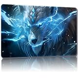 Malqiqi プレイマット MTG用 無料収納バッグ付き ゲームマット 24 x 14インチ カード用TCG ボードゲームマット マウスパッド デスクマット (ライトニングレオパード-レギュラー)