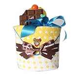 ミキハウス1段おむつケーキ　黄色ドットミニタオル (パンパースM, 男の子用)