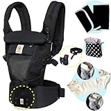 エルゴベビー　アダプト クールエア ブラック 抱っこひも （ADAP クールメッシュ）【日本正規品2年間保証-SG認定付】ベビーウエストベルト+よだれパッド＋ママ&ベビー両用カバー+収納ポーチ付）