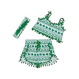 Gmasking 子供服 女の子 シャツ プリンティング スリング服 ベビー服 パンツ リボン飾り 上下セット 1歳 2歳 3歳 (M, 夏の緑)