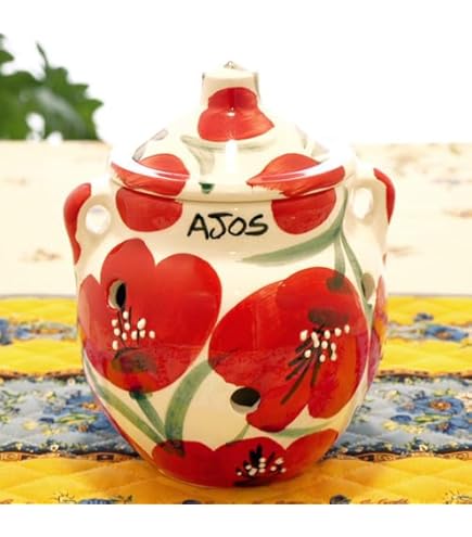 Amazon｜スペイン陶器 SP-102APH ガーリックポット/赤いポピー｜保存