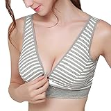 YING LAN　ウーマン　コットン　ベスト　インナー ブラジャー ノンワイヤー　綿　ブラ　柔らか　ナイト ブラ グレーストライプ