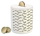 Motorcycle Piggy Bank by Ambesonne、レトロスタイルHand Drawn DeepデッキScootersレザーシート、印刷セラミックコイン銀行お金ボックスの保存の現金、