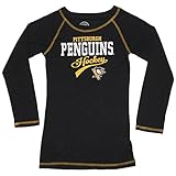 Girls Pittsburgh Penguinsアスレチッククルーネック長袖グリッターTシャツ ブラック