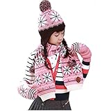 CXYP　ボーイズ　ガールズ　秋冬　 帽子＆手袋＆マフラー　3点セット　ニット帽　カワイイ　雪柄　防風　防寒　毛糸　 子供 　 あったか　男女兼用 (48~52cm, ピンク)